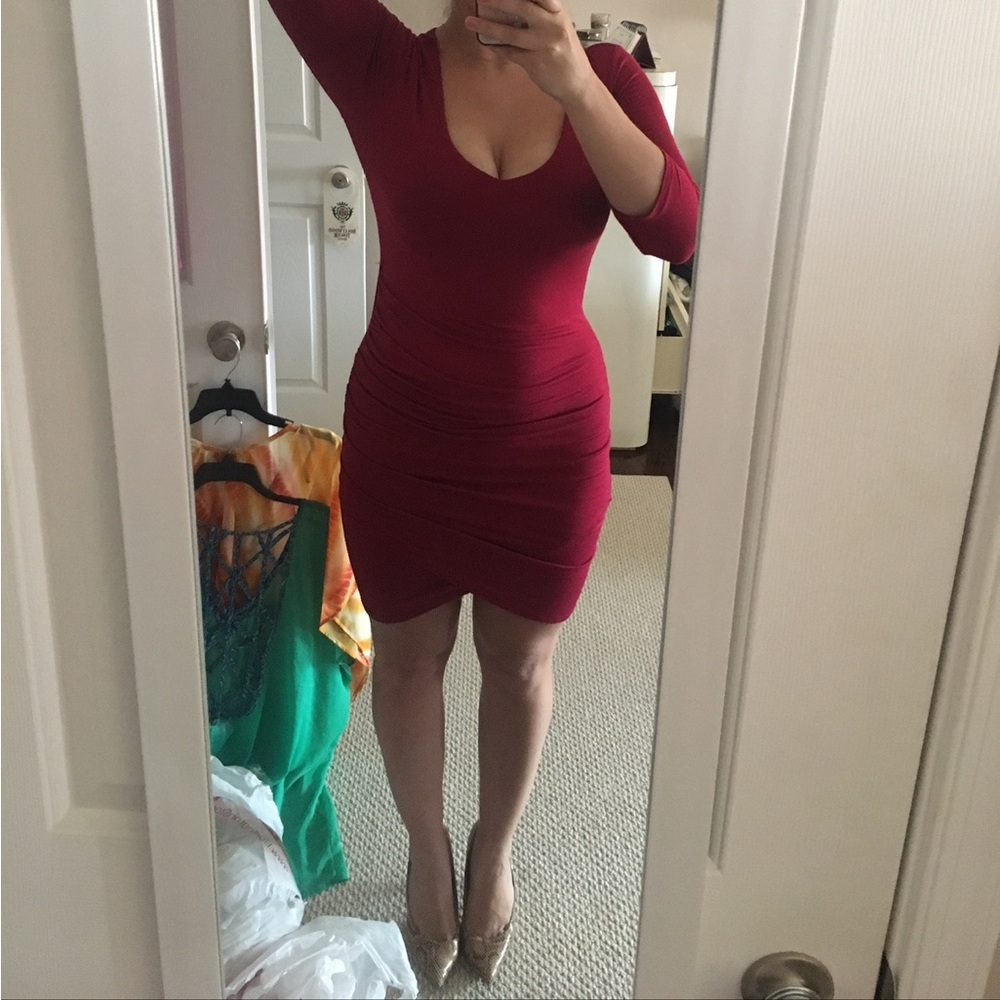 Red Bodycon Long Sleeve Cocktail Dress